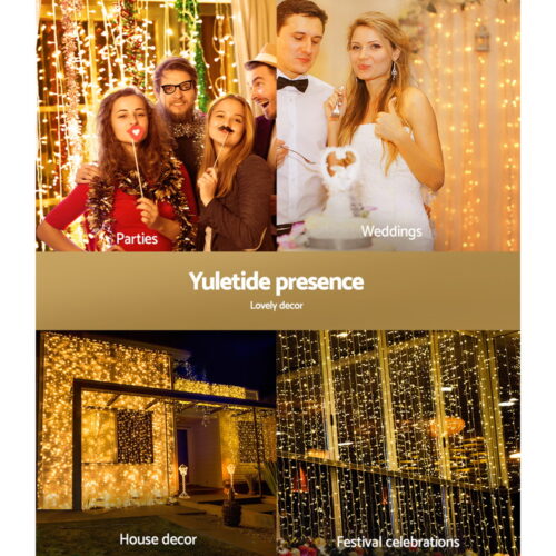 3X6M Christmas Lights Curtain Light Warm White 600 LED Jingle Jollys - Image 8