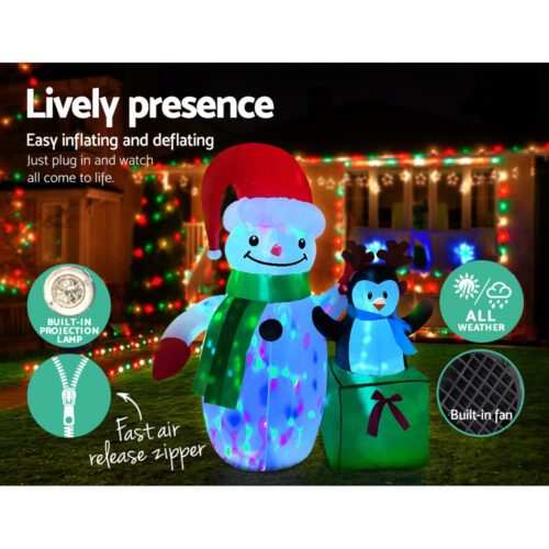 Jingle Jollys Christmas Inflatable Snowman 1.8M Illuminated Decorations - Image 7