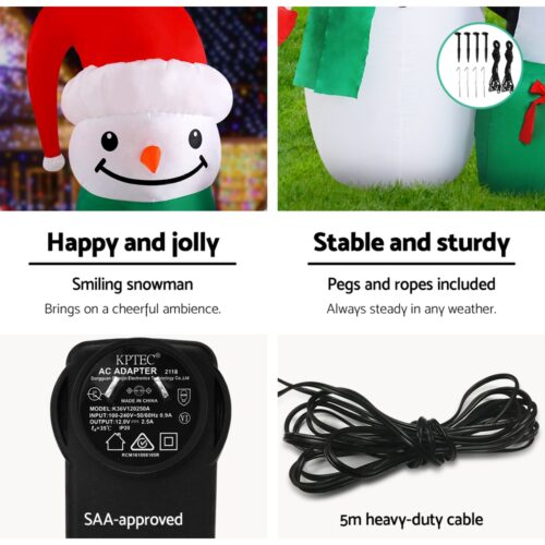 Jingle Jollys Christmas Inflatable Snowman 1.8M Illuminated Decorations - Image 8