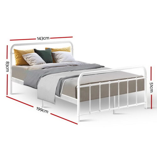 Artiss Bed Frame Metal Bed Frame LEO - Double (White) - Image 2