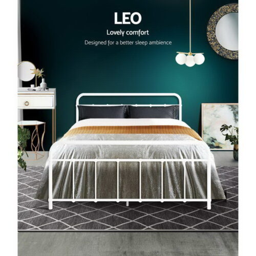 Artiss Bed Frame Metal Bed Frame LEO - Double (White) - Image 3