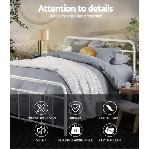 Artiss Bed Frame Metal Bed Frame LEO - Double (White) - Image 4