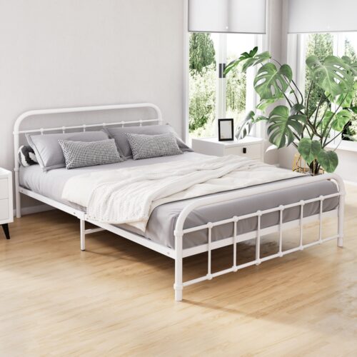 Artiss Bed Frame Metal Bed Frame LEO - Double (White) - Image 7