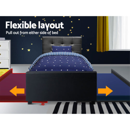 Artiss Bed Frame King Single Size Trundle Daybed Black - Image 5