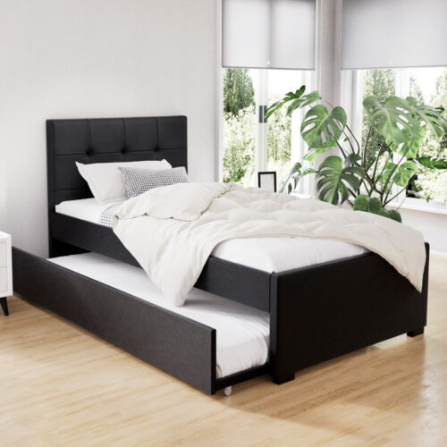 Artiss Bed Frame King Single Size Trundle Daybed Black - Image 7