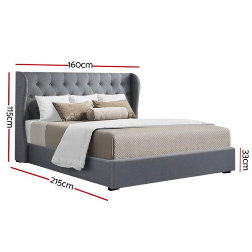 Artiss Bed Frame Queen Size Gas Lift Grey ISSA - Image 3