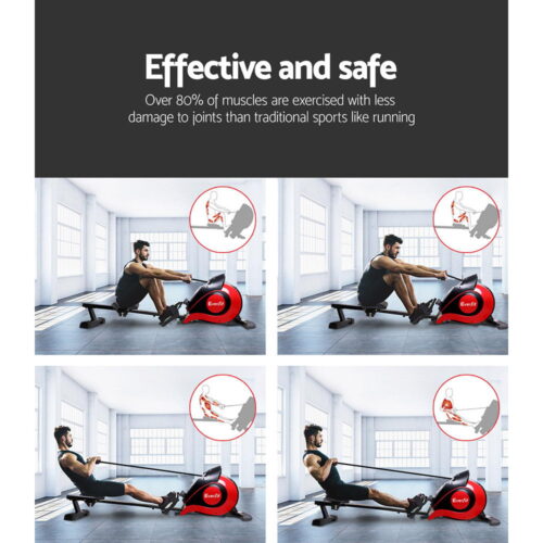 Everfit Rowing Machine Rower Magnetic Resistance Exercise Gym Home Cardio Red - Image 4