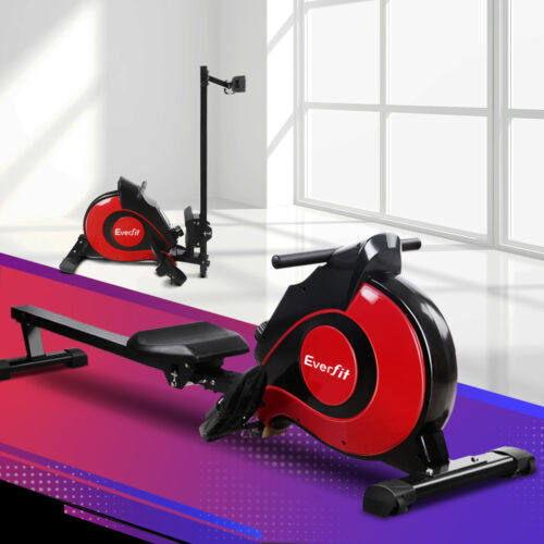 Everfit Rowing Machine Rower Magnetic Resistance Exercise Gym Home Cardio Red - Image 8