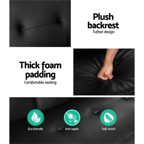 Artiss Sofa Bed 168CM Black PU Leather - Image 5