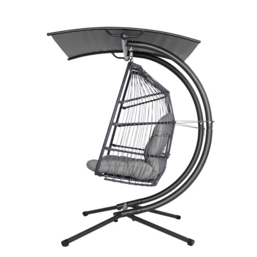 Gardeon Outdoor Egg Swing Chair Wicker Furniture Pod Stand Canopy 2 Seater Grey - Image 5