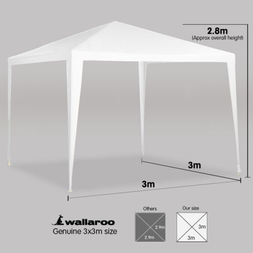 3x3m Wallaroo Outdoor Party Wedding Event Gazebo Tent  White - Image 5