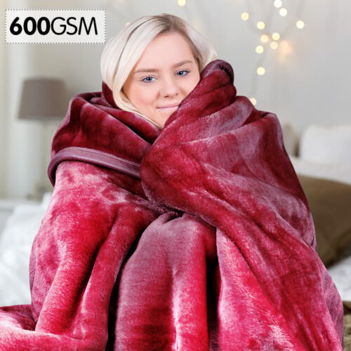 Laura Hill 600GSM Faux Mink Blanket Double Sided Queen Size  Wine Red - Image 3
