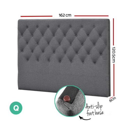 Artiss Bed Head Headboard Queen Size Fabric - CAPPI Grey - Image 2