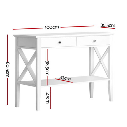 Artiss Console Table 2 Drawers 100CM White Chole - Image 4