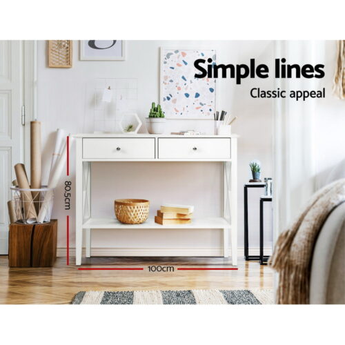 Artiss Console Table 2 Drawers 100CM White Chole - Image 6