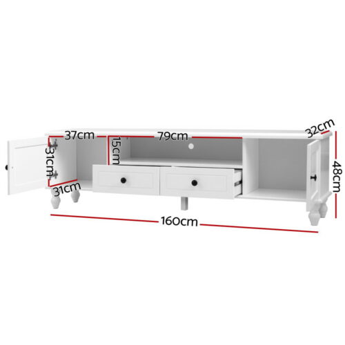 Artiss TV Cabinet Entertainment Unit 160cm White Kubi - Image 4