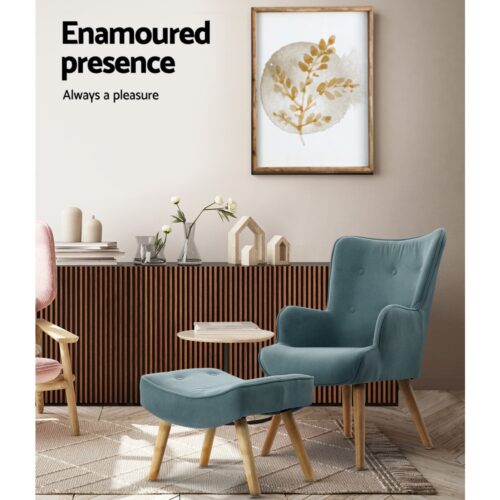 Artiss Armchair Set with Ottoman Blue Lansar - Image 4