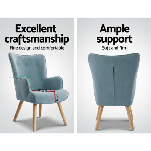 Artiss Armchair Set with Ottoman Blue Lansar - Image 5