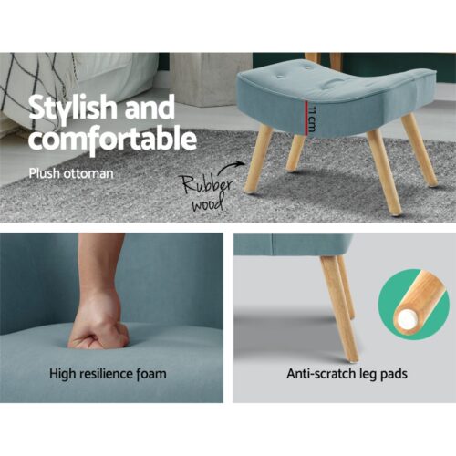 Artiss Armchair Set with Ottoman Blue Lansar - Image 6