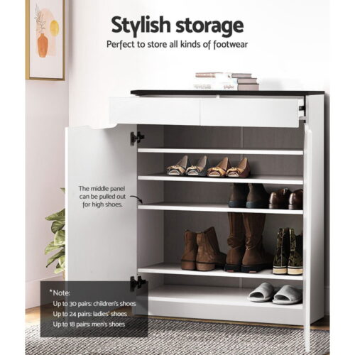 Artiss Shoe Rack Cabinet 30 Pairs White Eve - Image 6