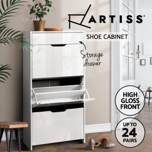 Artiss Shoe Rack Cabinet 24 Pairs White Luna - Image 5