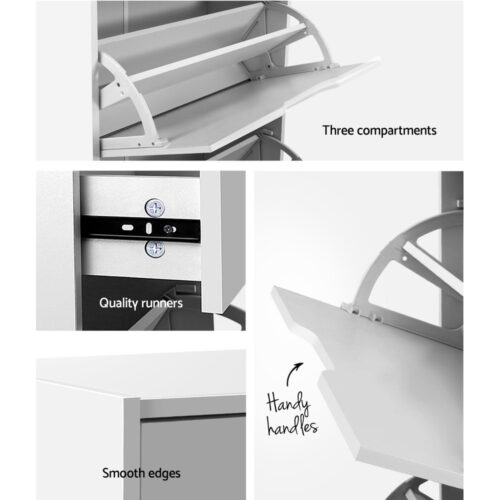 Artiss Shoe Rack Cabinet 24 Pairs White Luna - Image 8