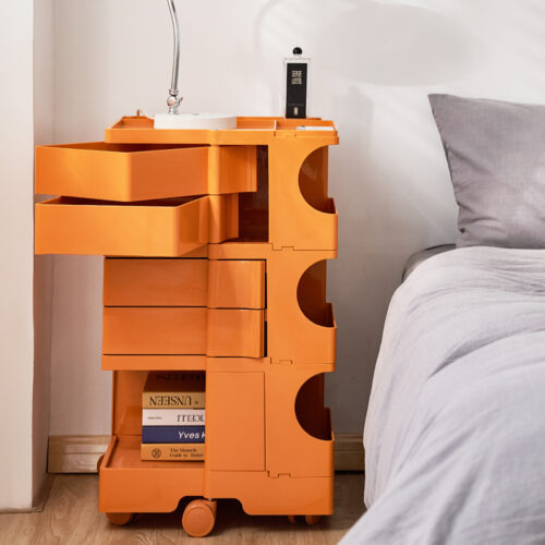 Artiss Storage Trolley Bedside Table 5 Tier Cart Boby Replica Orange - Image 8