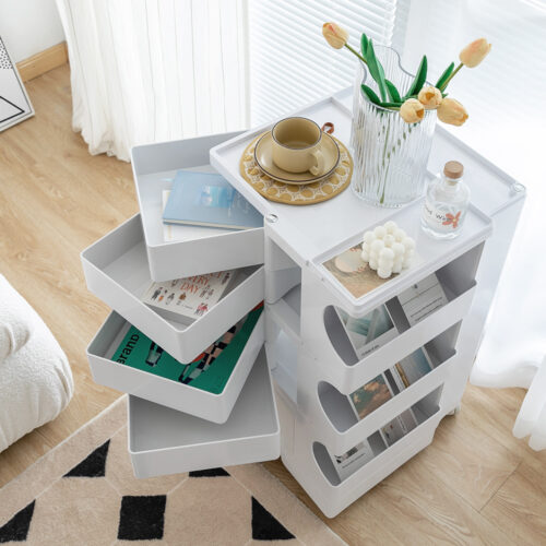 Artiss Storage Trolley Cart Bedside Table 5 Tier White - Image 5