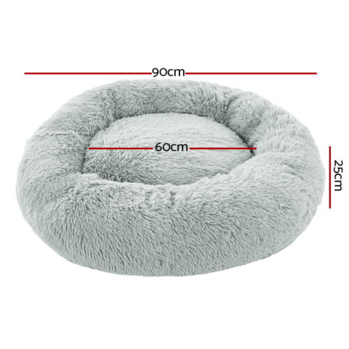i.Pet Pet Bed Dog Cat 90cm Large Calming Soft Plush Light Grey - Image 3