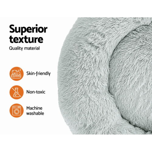i.Pet Pet Bed Dog Cat 90cm Large Calming Soft Plush Light Grey - Image 5