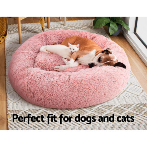 i.Pet Pet Bed Dog Cat 90cm Large Calming Soft Plush Pink - Image 8