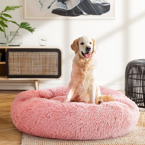 i.Pet Pet Bed Dog Cat 90cm Large Calming Soft Plush Pink - Image 9