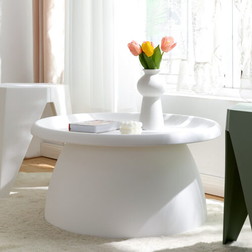 Artiss Coffee Table Round 71CM Plastic White - Image 6