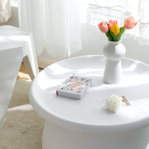 Artiss Coffee Table Round 71CM Plastic White - Image 7