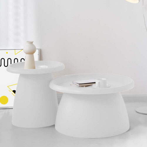 Artiss Coffee Table Round 71CM Plastic White - Image 9