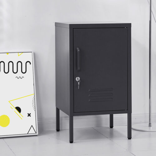 Artiss Bedside Table Metal Cabinet - Black - Image 7