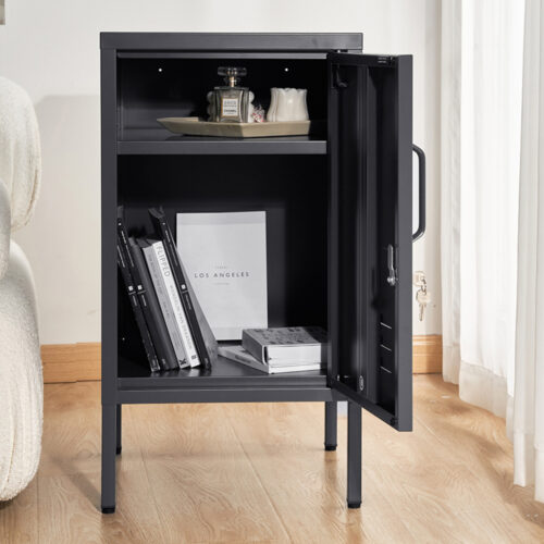 Artiss Bedside Table Metal Cabinet - Black - Image 8