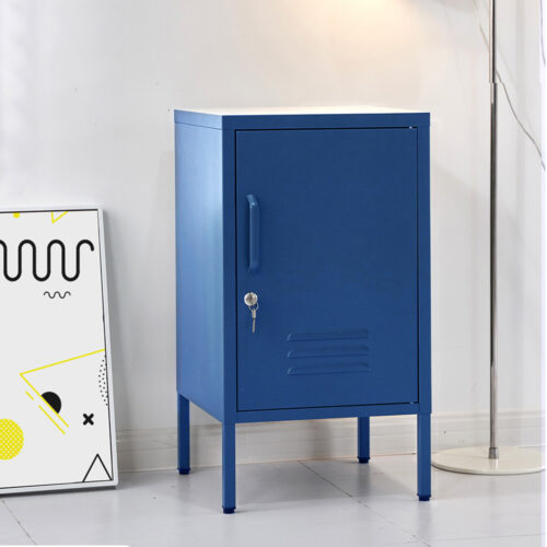 Artiss Bedside Table Metal Cabinet - Blue - Image 7