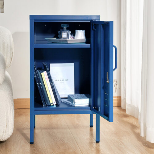 Artiss Bedside Table Metal Cabinet - Blue - Image 8