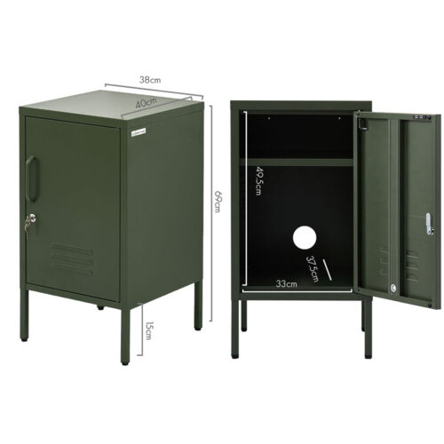 Artiss Bedside Table Metal Cabinet - Green - Image 4