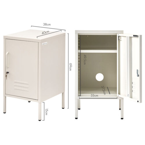 Artiss Bedside Table Metal Cabinet - White - Image 4