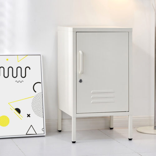 Artiss Bedside Table Metal Cabinet - White - Image 7