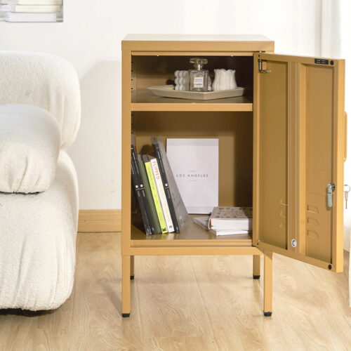 Artiss Bedside Table Metal Cabinet - Yellow - Image 8