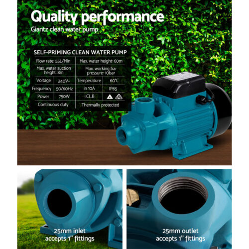 Giantz Peripheral Water Pump Garden Boiler Car Wash Auto Irrigation House QB80 - Image 5