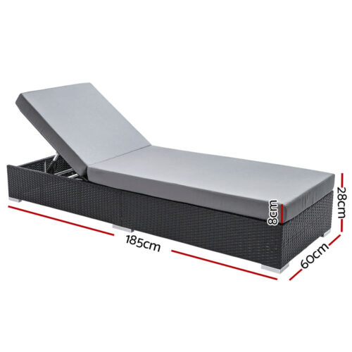 Gardeon 2PC Sun Lounge Wicker Lounger Outdoor Furniture Day Bed Adjustable Rattan Garden - Image 2