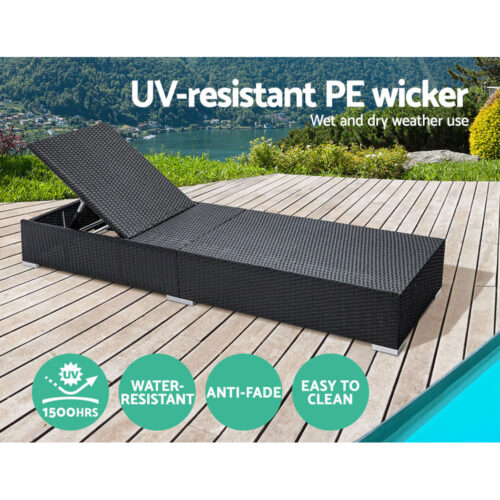 Gardeon 2PC Sun Lounge Wicker Lounger Outdoor Furniture Day Bed Adjustable Rattan Garden - Image 5