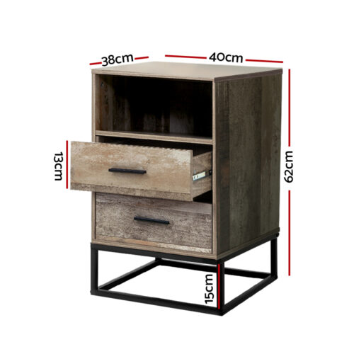 Artiss Bedside Table 2 Drawers with Shelf - BADAN - Image 2