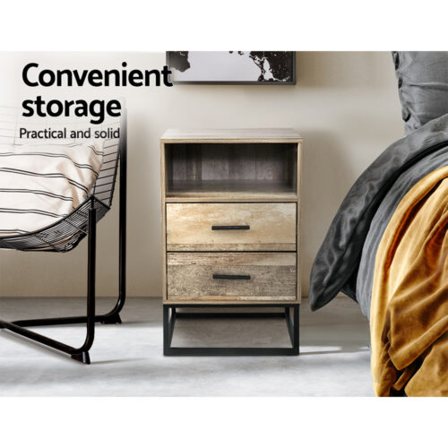 Artiss Bedside Table 2 Drawers with Shelf - BADAN - Image 5