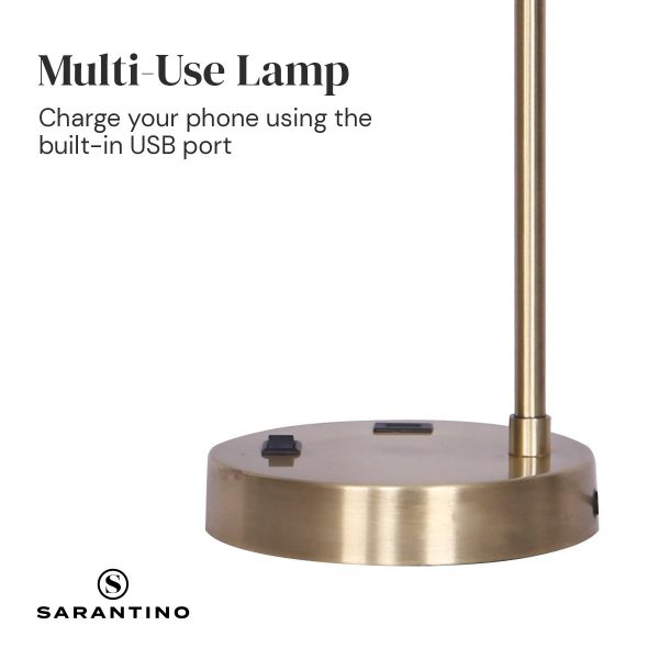 Sarantino Task Lamp with USB Charging Port Antique Metal Brass Finish - Image 3