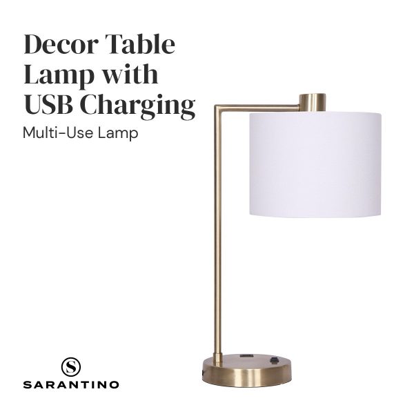 Sarantino Task Lamp with USB Charging Port Antique Metal Brass Finish - Image 4